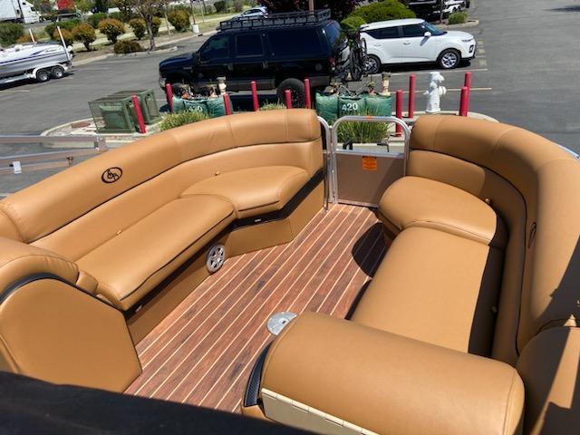 Inside interior photo taken outside of '16 Southbend Pontoon - work by James Boat and Fiberglass Repair, Dixon, CA