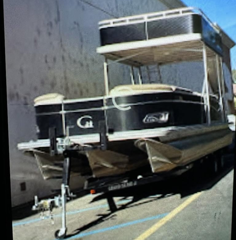 2019 Grand Island Tri Toon Pontoon before updating transformation by James Boat and Fiberglass Repair, Dixon, CA
