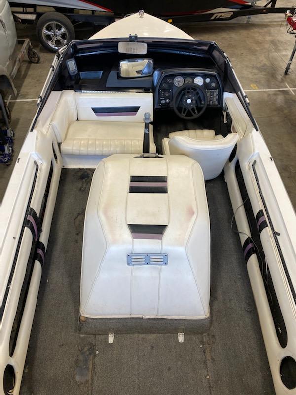 Another view of 86 MasterCraft interior before new upholstery and flooring by James Boat and Fiberglass Repair, Dixon, CA