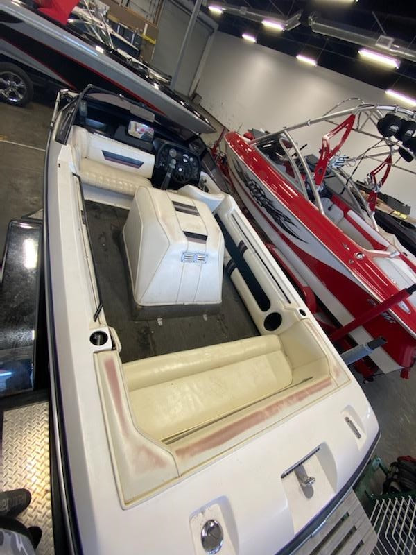 Another view of 86 MasterCraft interior before replacement upholstery and carpeting inside by James Boat and Fiberglass Repair, Dixon, CA