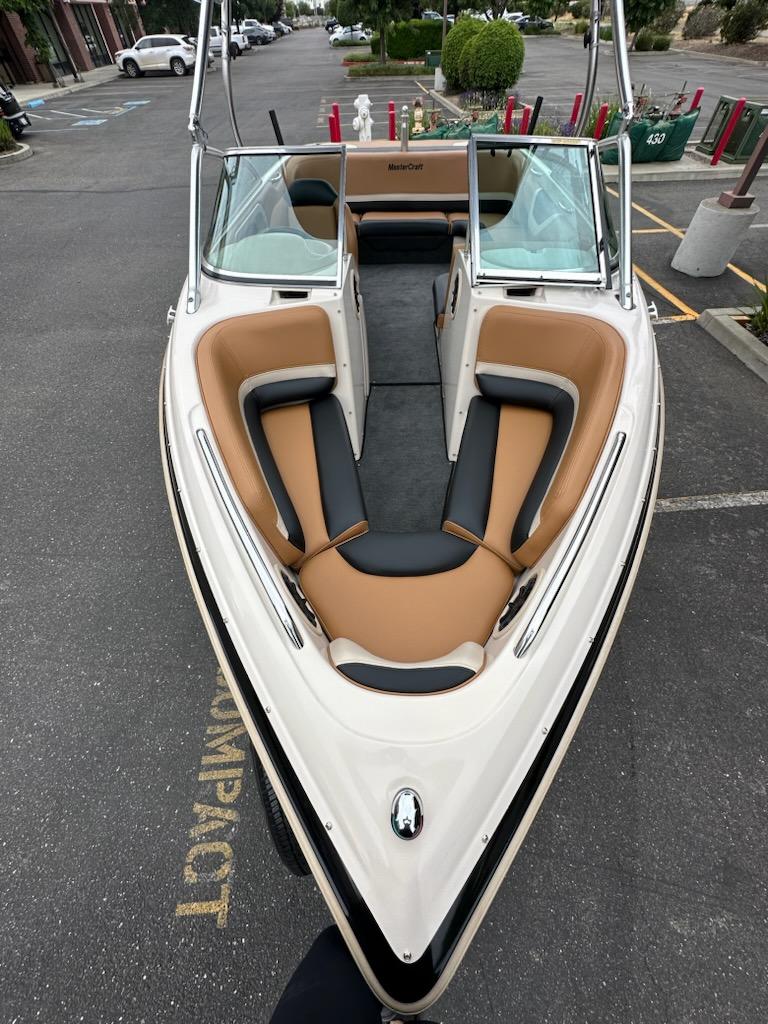 Inside the open bow with new upholstery and flooring visible on this 99 MasterCraft done by James Boat and Fiberglass Repair, Dixon, CA