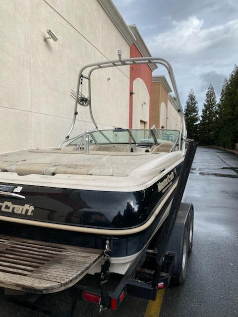 Rear view of 99 MasterCraft before work inside to be done by James Boat and Fiberglass Repair, Dixon, CA