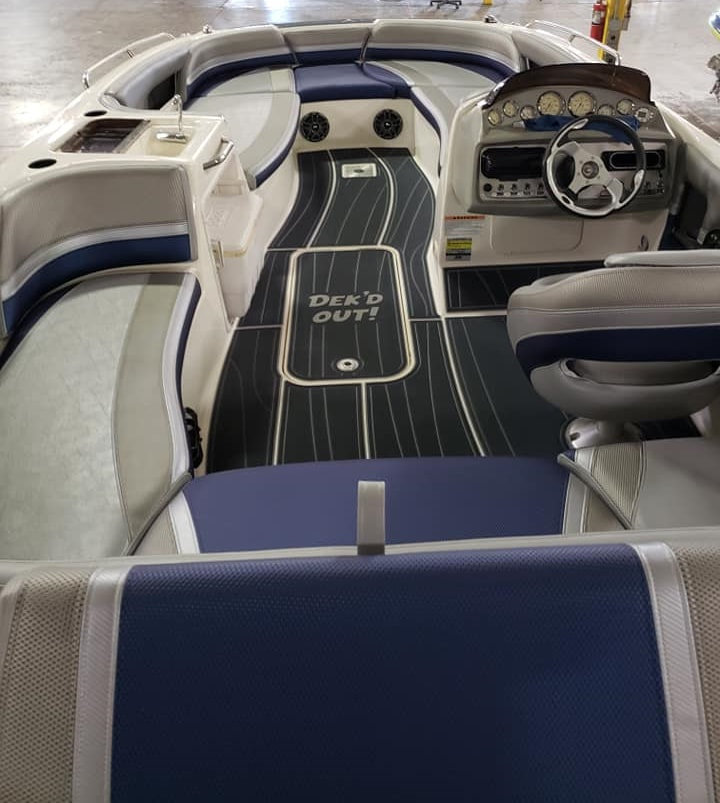 New flooring - sea deck - and upholstery for this deck boat by James Boat and Fiberglass Repair, Vacaville, CA