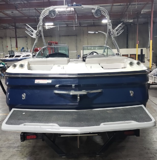 Before picture of MasterCraft X45 from rear including swim deck