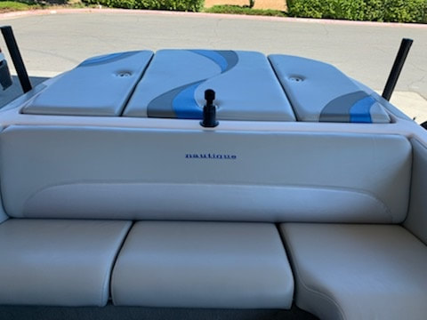 05 Ski Nautique gets new upholstery rear bench with stitching and rear sundeck with color waves by James Boat and Fiberglass Repair, Dixon, CA