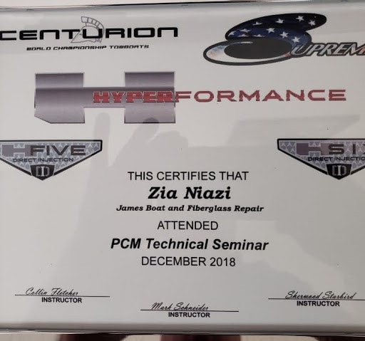 Certification for Zia Niazi for Centurion and Supreme boats