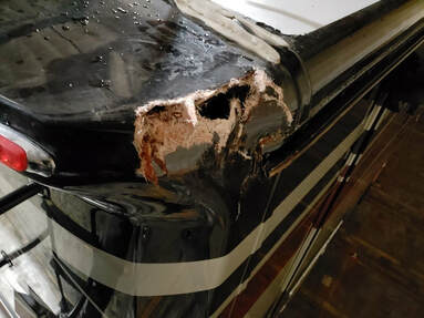 RV Damaged Fiberglass, repaired by James Boat and Fiberglass Repair, Vacaville, CA