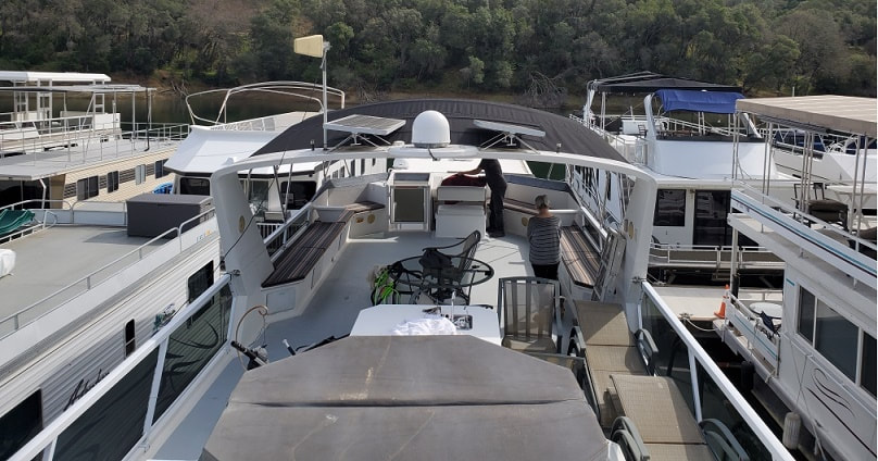 Rear view of finished Bimini custom designed by James Boat and Fiberglass Repair, Dixon, CA